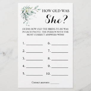 How old was She? Greenery Eucalyptus Game Card
