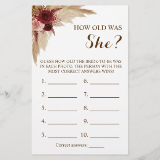How old was She? Pampas Grass Game Card