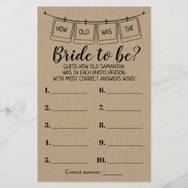 How old was She rustic shower bilingual game (Front)