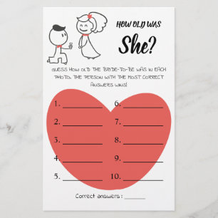How old was She? Wedding Couple Game Card
