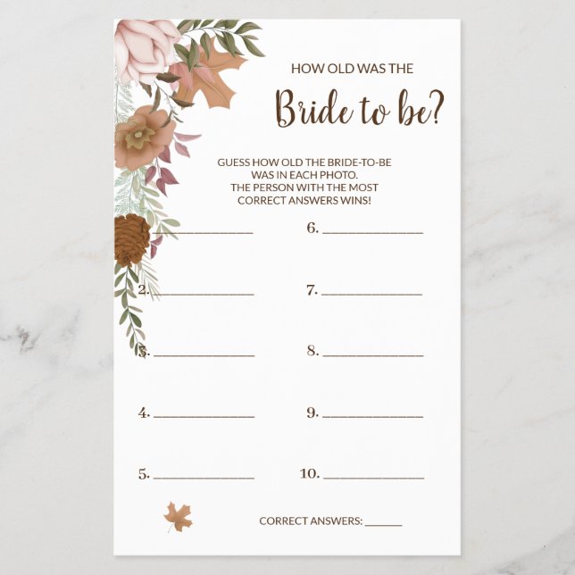 How old was the Boho Autumn Shower Game Card Flyer (Front)