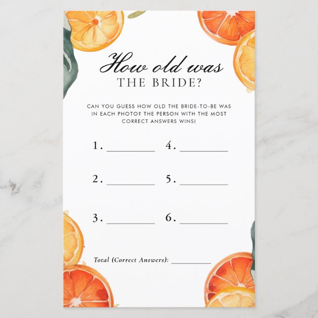 How Old Was The Bride Aperol Bridal Shower Game (Front)