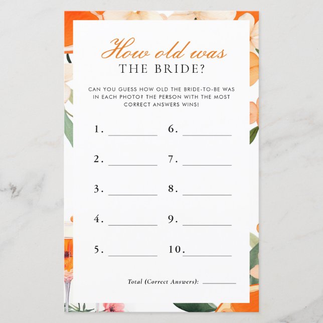 How Old Was The Bride Aperol Spritz Bridal Shower (Front)