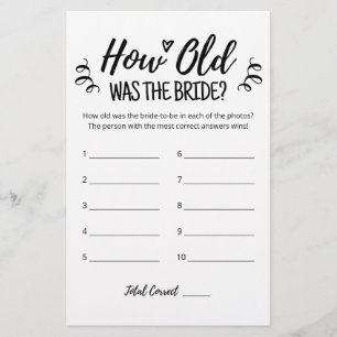 How Old Was The Bride Bridal Shower Game