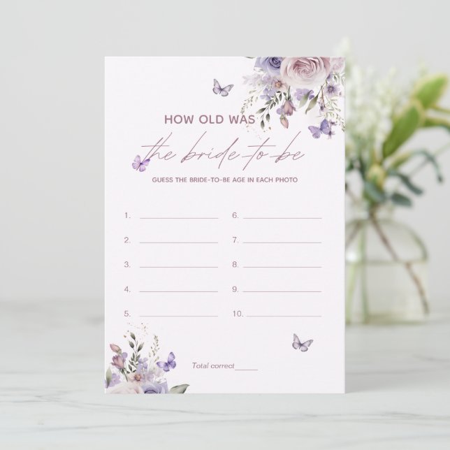 How Old Was The Bride Bridal Shower Game Card (Standing Front)