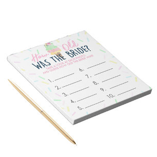 How Old Was The Bride Ice Cream Game Answer Sheet Notepad