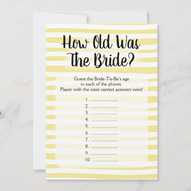 How Old Was The Bride Shower Game Yellow White (Front)