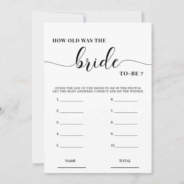 How old was the Bride Simple Bridal Shower Game Invitation (Front)