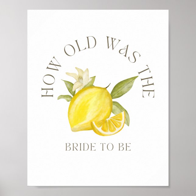 How Old Was the Bride to Be Sign for Bridal Shower (Front)