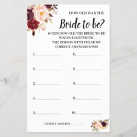 How old was the Marsala Flowers Shower Game Card