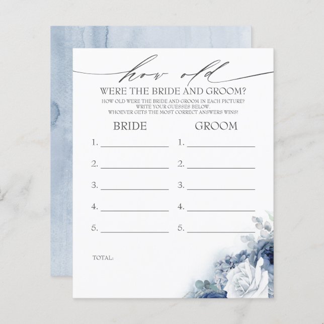 How Old Were The BRIDE AND GROOM Game (Front/Back)