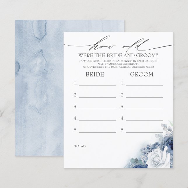 How Old Were The BRIDE AND GROOM Game (Front/Back)