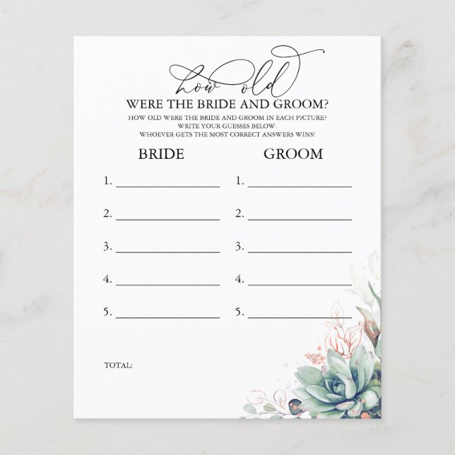 How Old Were The BRIDE AND GROOM Game (Front)