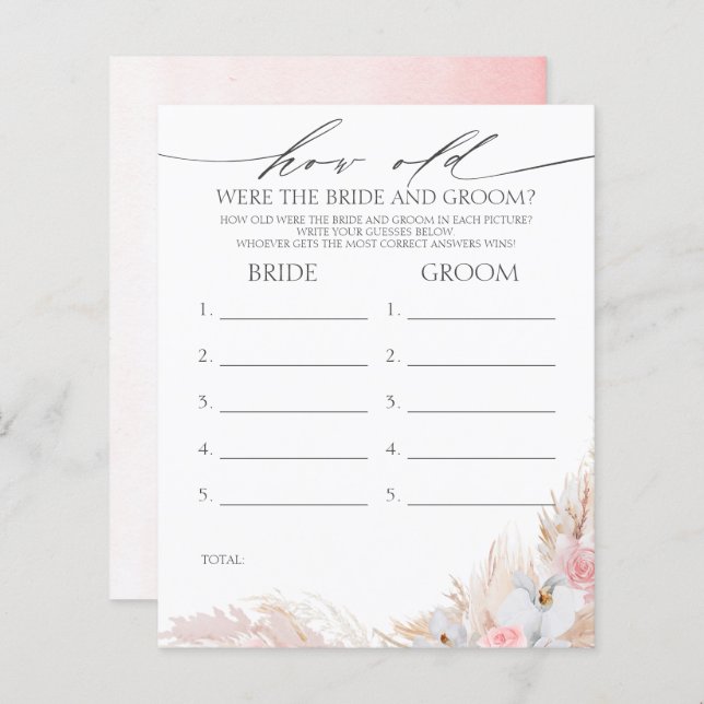 How Old Were The BRIDE AND GROOM Game (Front/Back)