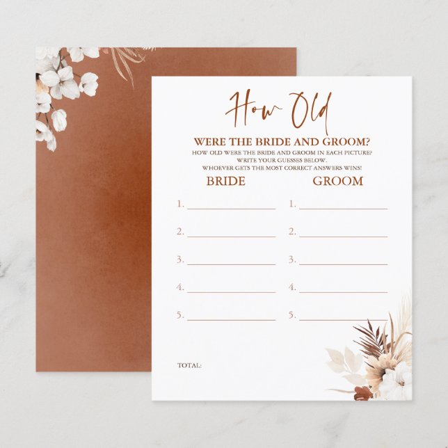 How Old Were The BRIDE AND GROOM Game (Front/Back)