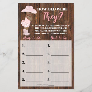 How Old Were They AA Cowgirl Baby Shower Game Card
