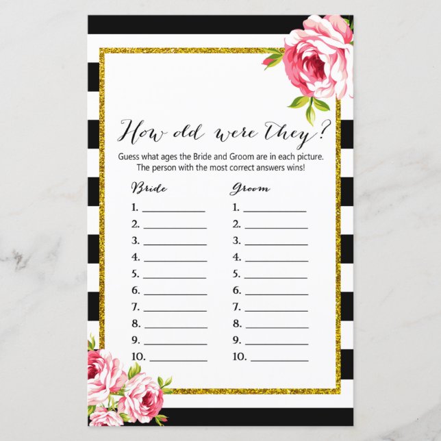 How Old Were They - Bridal Shower Game (Front)