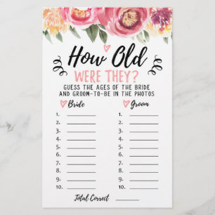 How old were they Bridal Shower or Hen Party game