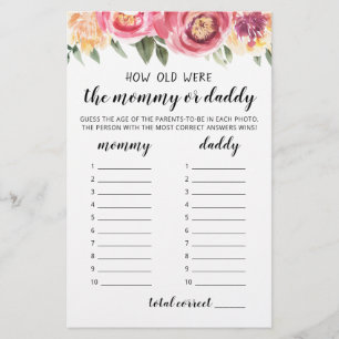 How old were they game Baby Shower party game