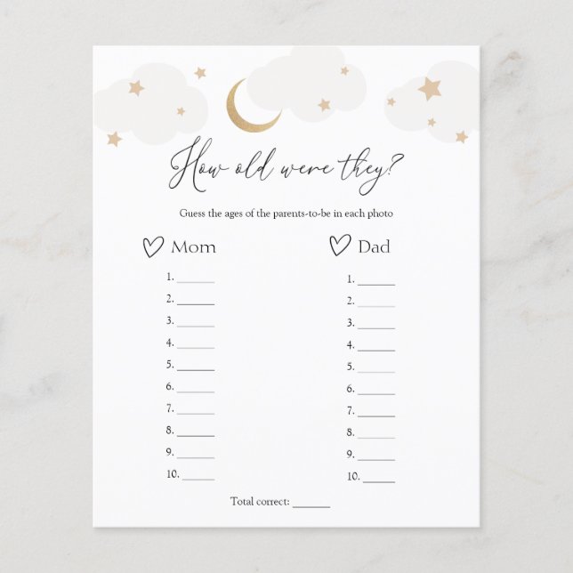 How Old Were They Over the Moon Baby Shower Game  (Front)
