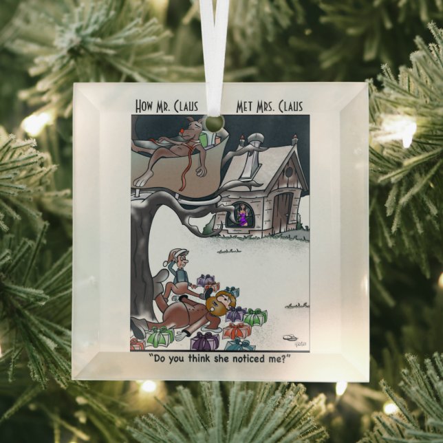 How Santa Met Mrs. Claus Glass Square Ornament (Insitu)
