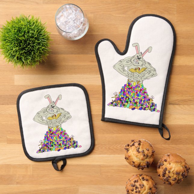 How the Easter Bunny gets his eggs    Oven Mitt & Pot Holder Set (Top Down)