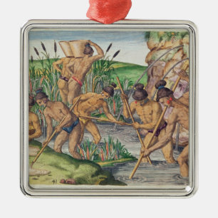 How the Indians Collect Gold from the Streams Metal Ornament