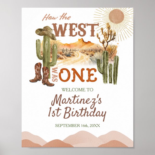 How The West Was One Birthday Party Cowboy Welcome Poster (Front)
