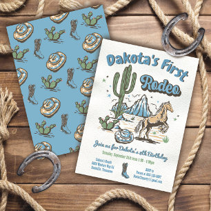 How the West was One Cowboy Birthday Boy Blue Invitation