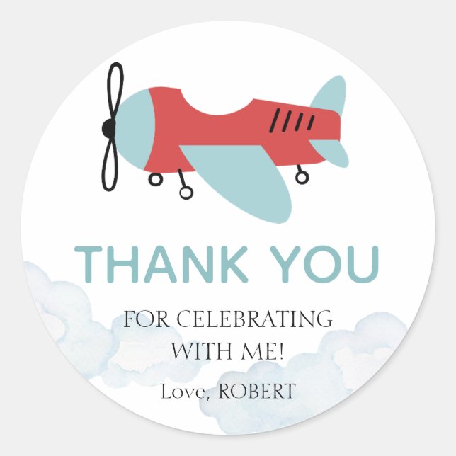 How Time Flies Airplane Birthday , Modern Plane  Classic Round Sticker (Front)