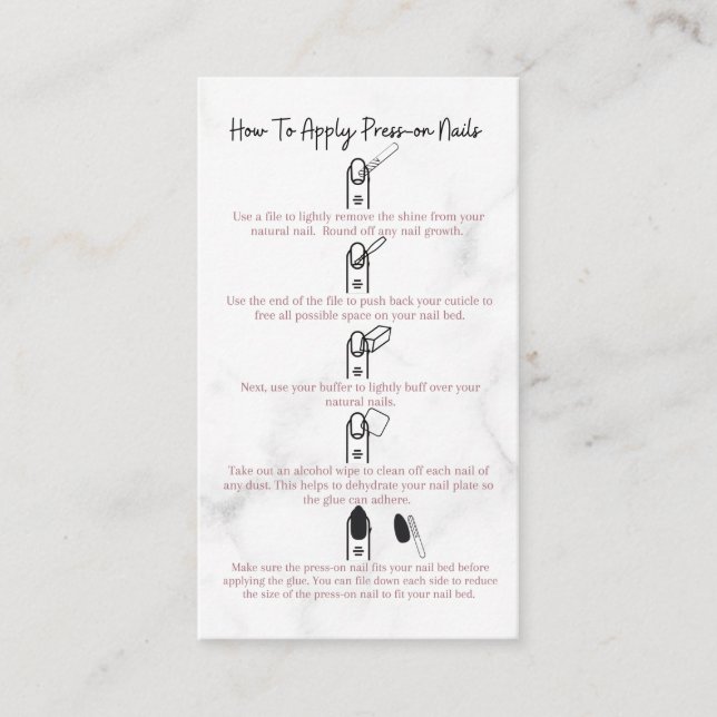 How To Apply Press-On Nails Instructions Marble Business Card (Front)