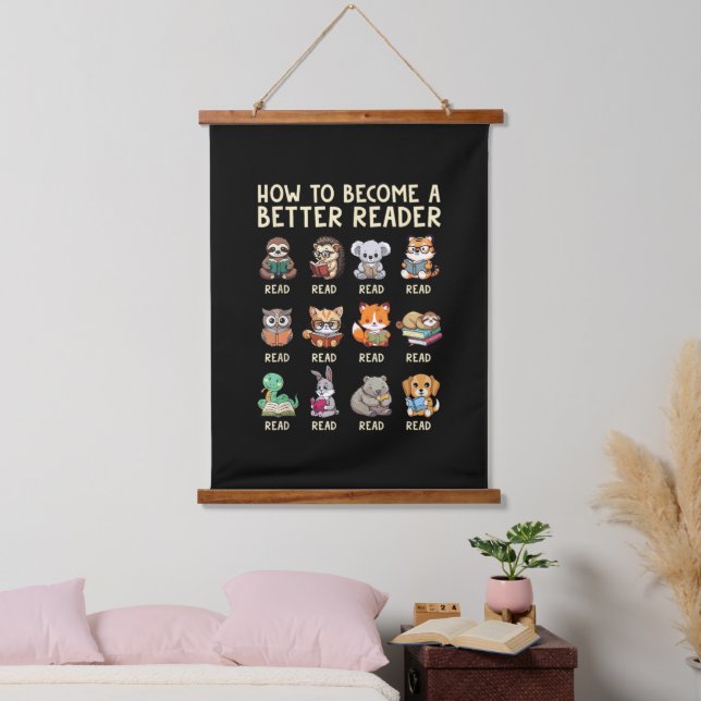 How to Become a Better Reader Book Funny Animals  Hanging Tapestry (Bedroom)