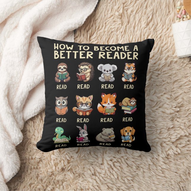 How to Become a Better Reader Book Funny Animals  Throw Pillow (Blanket)