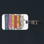 How to Chill Like a Cat Luggage Tag<br><div class="desc">Description: The artwork depicts a grey tabby cat with its eyes closed in a deep sleep, sprawled across a stack of six colorful books. The illustration style is clean and playful, featuring bold outlines and soft shading. Each book in the stack has a humorous, cat-related title, including "Chillax, " "The...</div>