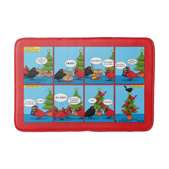 How to Decorate a Christmas Tree Comic Bath Mat (Front)