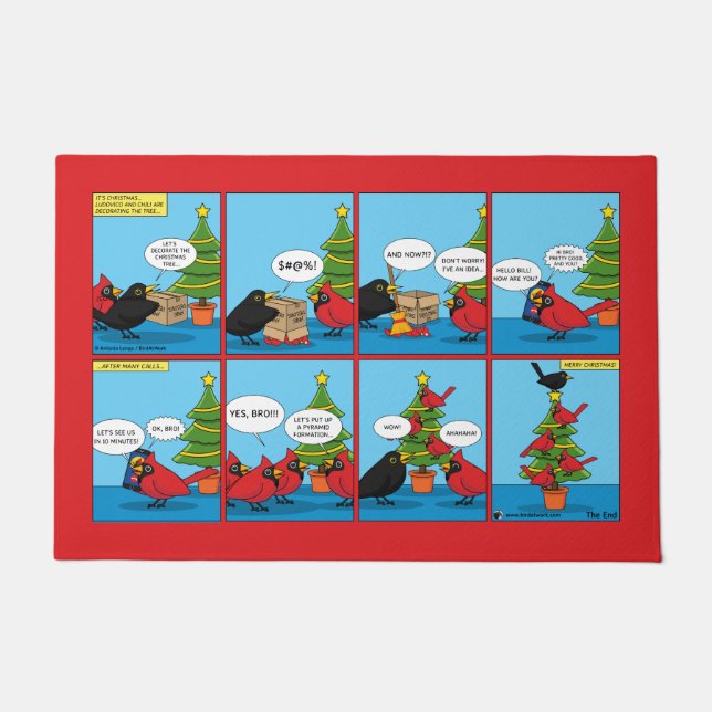 How to Decorate a Christmas Tree Comic Doormat (Front)
