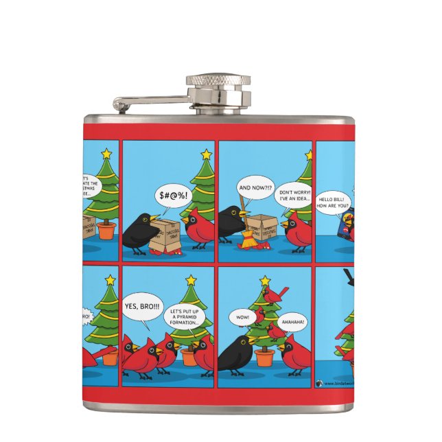 How to Decorate a Christmas Tree Comic Hip Flask (Front)