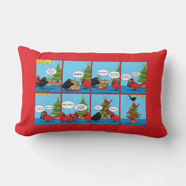 How to Decorate a Christmas Tree Comic Lumbar Pillow (Front)