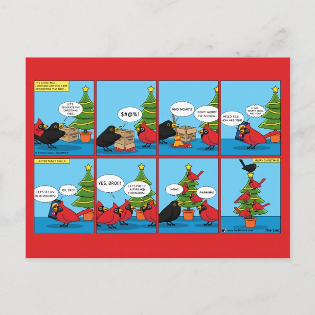 How to Decorate a Christmas Tree Comic Postcard (Front)