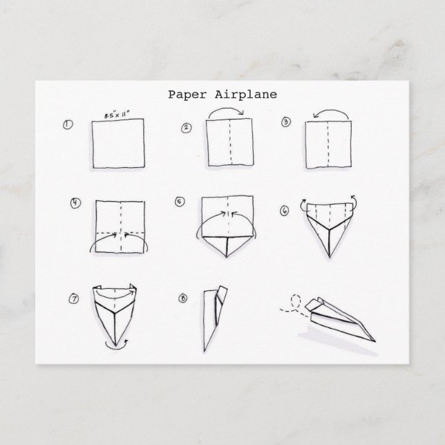 How To Fold A Paper Airplane Postcard (Front)