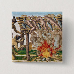 How to grill animals, from 'Brevis Narratio' 2 Inch Square Button