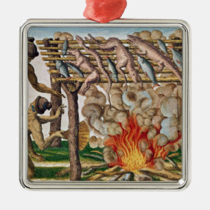 How to grill animals, from 'Brevis Narratio' Metal Ornament