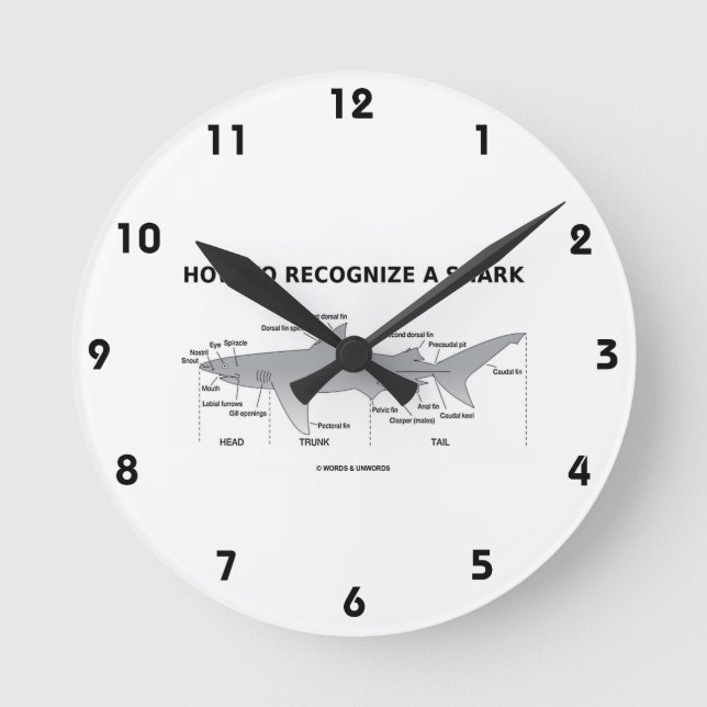 How To Recognize A Shark (Biology Humour) Round Clock (Front)