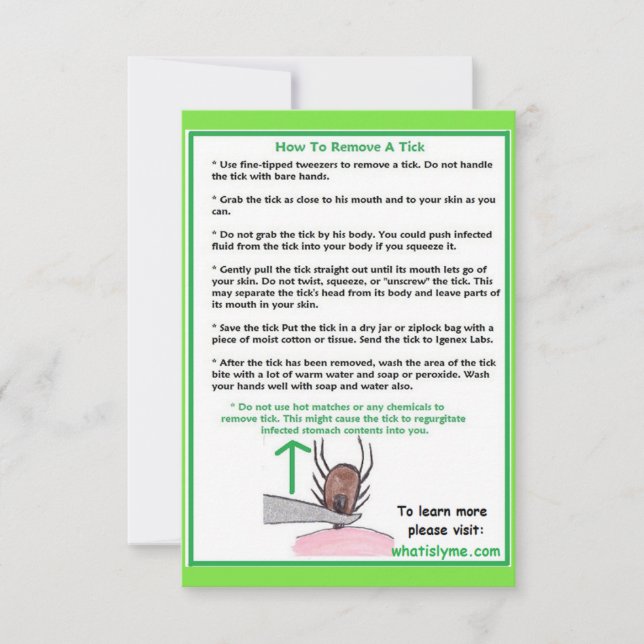 How to Remove a Tick Instructions Card for Lyme (Front)
