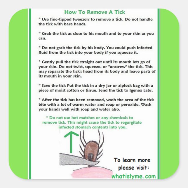 How to Remove a Tick Instructions Card for Lyme Square Sticker (Front)