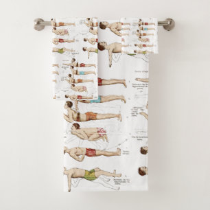 How to Swim Funny French Vintage Swimming Lesson Bath Towel Set