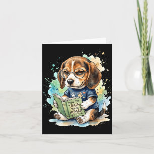 How to train human funny beagle reading book dog card