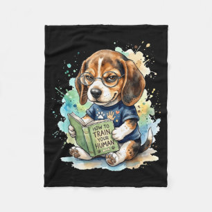 How to train human funny beagle reading book dog fleece blanket