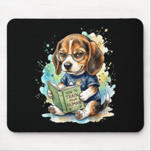How to train human funny beagle reading book dog mouse pad