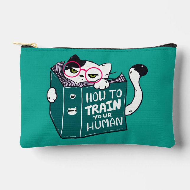 How To Train Your Human Funny Cat with Sunglasses Accessory Pouch (Front)